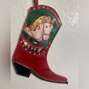 Trail of Painted Ponies CHRISTMAS Stocking Faux Leather Cowboy Boot RARE